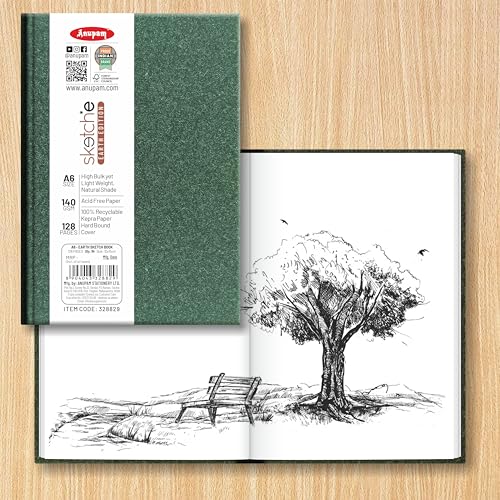 Image of Anupam Earth Sketche Drawing Book A6 | 100% Recycled Hardbound Cove Book | 140 GSM | Acid Free 65 Sheets / 128 Pages | Drawing Sketchbook for Artists and Students | for Dry Techniques