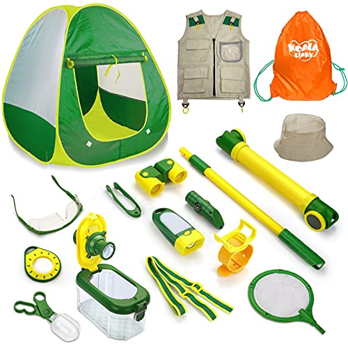 Outdoor Explorer Kit with Play Tent, Kids Camping Toys Gear Set, 14 Pcs Bug Catching Kit for Kids, Gifts for 3 4 5 6 7 8 Years Old Boys and Girls