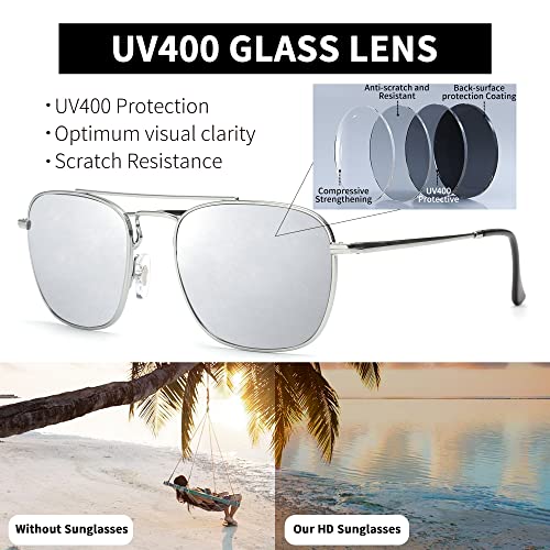 Image of JIM HALO Retro Square Aviator Sunglasses Premium Glass Lens Flat Metal Eyewear Men Women