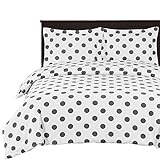 Royal Tradition Polka Dots 250-Thread-Count, 100-Percent Cotton Percale Full-Queen, 3PC Duvet Cover Set, White and Grey