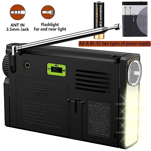 Image of Shortwave Radio AIR /VHF /AM /FM /Weather 6-Bands with Bluetooth /TF Card,4W Flashlight,Reading Lamp,Keyboard Backlight, Digital Recording, Alarm Clock,Powered by AA & LI Battery,Type-C /ANT Jack