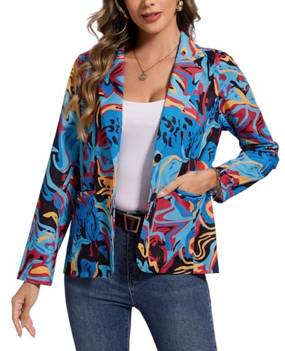 MINTLIMIT Women's Graphic Print Blazer Casual Long Sleeve Notch Lapel Button Open Front Colorful Jacket Blazers with Pockets