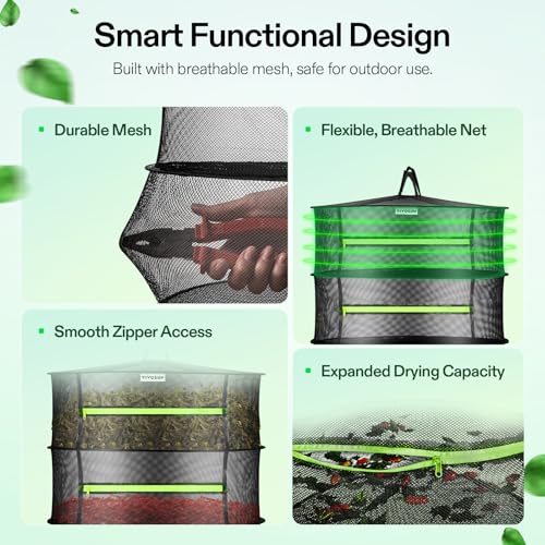 Image of VIVOSUN 2-Layer Mesh Drying Rack Hanging Design with Green Zippers for Dehydrating, Indoor and Outdoor Pruning Shears Included