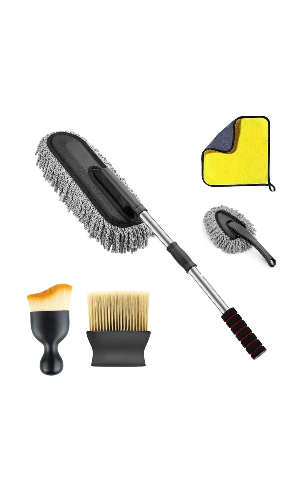 BASEVEL 5 PCS Microfiber Car Duster Kit - Interior & Exterior Car Cleaning Detailing Tool Scratch & Lint Free, Pollen Removing Extendable Long Handle Duster for Car & Motorcycle car Accessories (A1)-image-20