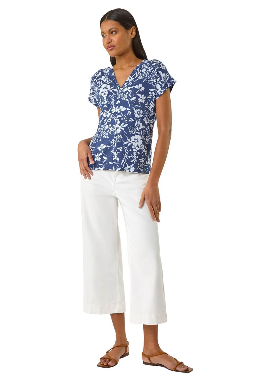 Roman - Women's T-Shirt - Notch Neck - Floral - Navy - Size 16