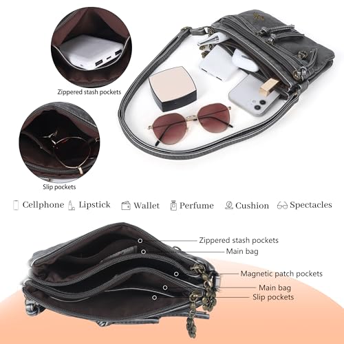 Image of Angel Kiss Small Crossbody Bag for Women Leather Crossbody Purse Triple Compartments Cell Phone Purse Shoulder Bags for Women