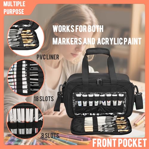 Image of Marker Organizer Case with Shoulder Strap for 180-300 Markers, Large Marker Organizer Bag with Detachable Divider for Adults, Marker Travel Holder Case Bag for Various Markers, Black