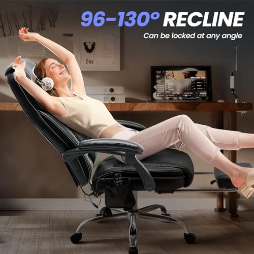 COLAMY Executive Office Chair with Footrest - Ergonomic High Back Design, Thick PU Leather Computer Chair with Removable Lumbar Pillow, Recliner Gaming chair for Home Office Work Comfort(Khaki) - Image 10