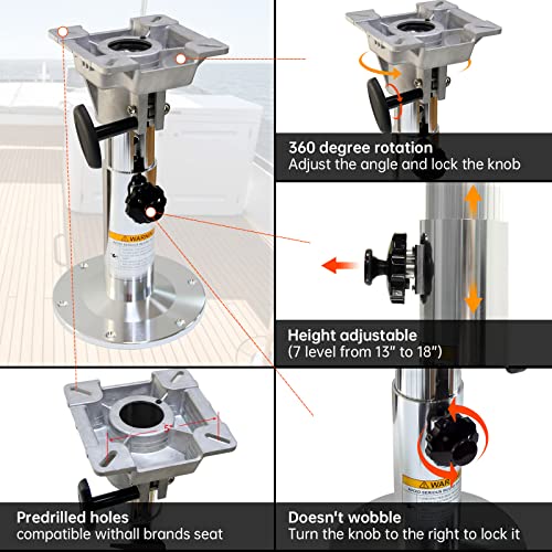 Aluminum Adjustable Height Locking Boat Seat Pedestal,Boat Chair Base | Boat Seat Pedesta with height adjustable from 13 inches to 19 inches - Image 3