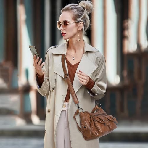 Image of Angel Kiss Hobo Purses for Women Crossbody Shoulder Bag Ladies Multi Pocket Handbags with Adjustable Shoulder Strap | Soft Vegan Leather