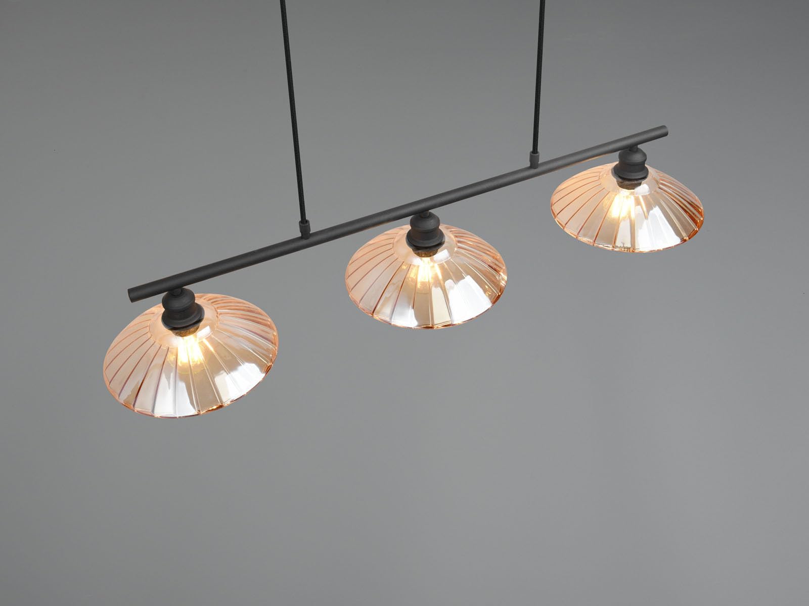 meineWunschleuchte Lampa wisząca 3-punktowa czarna, szklane abażury bursztyn, szerokość 100 cm