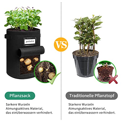 Foto von Airminti Kartoffel Pflanzsack, kartoffelsack Zum Pflanzen/ 3 Stück 7 Gallonen Pflanzsack mit Sichtbarer Klappe, Pflanzenschilder Zum Beschriften für Kartoffeln, Tomaten,Blumen, Gemüs (Schwarz-7)