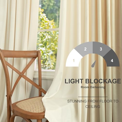 Image of Beige Cream Velvet Curtains 72 Inch Long for Bedroom Luxury Living Room Darkening Sound Proof Thermal Curtain for Summer Heat Blocking Light Drape Neutral Rustic Vintage Victoria 52x72 Length 2 Panels