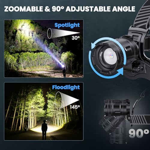 Linterna frontal de pesca YNYS recargable de 2000 lúmenes con zoom ajustable a 90 grados 5