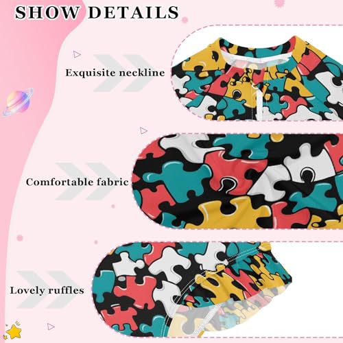 Jigsaw Puzzle Girls Long Sleeve Rashguard Swimsuit UV Protection One-Piece Swimwear Bathing Suit B04035564