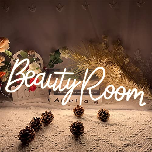 Image of Beauty Room Neon Sign For Spa Beauty Room Nail Brows Lashed Salon Studio LED Wall Art Decor For Business Stores Logo Barber Shops Led Word Indoor Custom Neon Lights 5V USB Powered Warm White 40x14.4cm