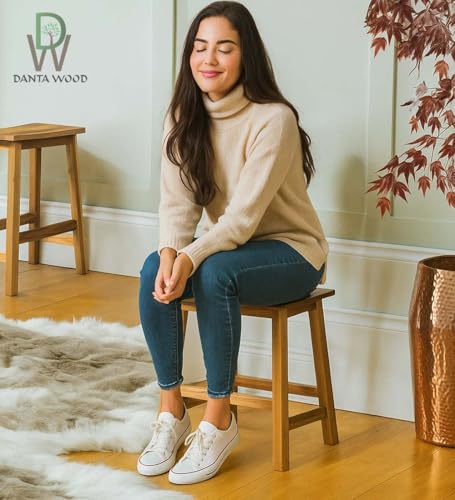 Image of Sitting Wooden Stool Indoor & Outdoor, Stool for Office, Home & Garden Use- 18 Inch