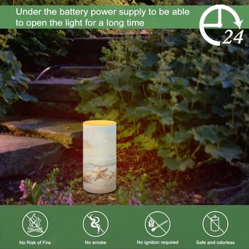 Image of Flameless LED Candle Flickering Wick Electric Candles with Remote Timer Color Changing 5.9 Inches Pillar Candle for Coastal Indoor Home Decoration, Beach Gold Starfish