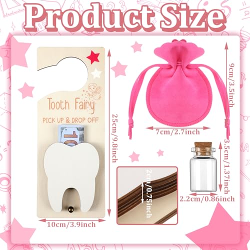 Image of DoubleFill Fairy Tooth Gift Holder Bag Door Hanger Lost Teeth Keepsake Box Tooth Fairy Kit Stores Back to School Gift for Lost Teeth Boy Girl Primary School Classroom Gifts(Classic,Rose Red)