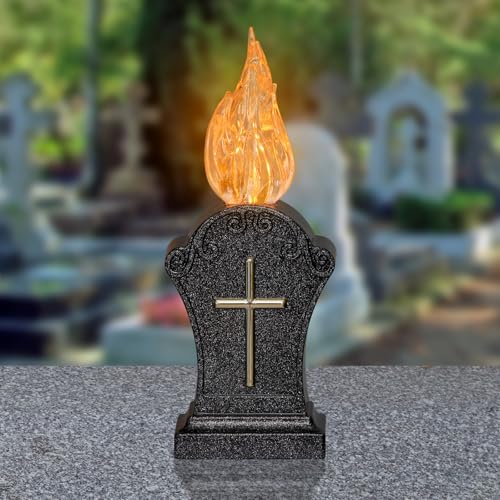 Bryxidor Flammenlose schwarze Kunststoff LED-Grablichter mit Flackereffekt, 5 cm x 6 cm x 17 cm Grabsteinform batteriebetrieben langlebige Gedenkkerzen