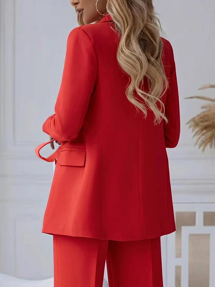 shownicer Hosenanzug Damen Festlich Elegant Business Anzug Set Revers Büro Anzugjacke Blazer und Hose Zweiteiler