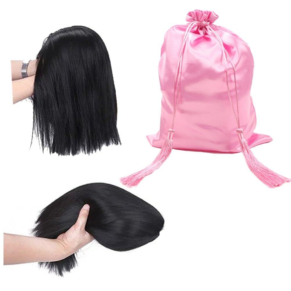 Riakrum 6 Stück Satin-Perückenbeutel – Mit Kordelzug, Quaste, 39 X 29 Cm, Für Haarverlängerungen & Reisen