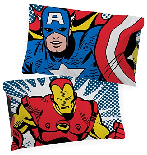 Jay Franco Marvel Comics Avengers Equipe de Choc Set de taies d'oreiller réversibles Enfant 50x70 cm, 100% Coton - Lot de 2