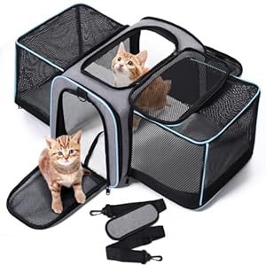 Erweiterbar Transporttasche für Katzen/Hunde, Faltbar Transportbox Katzentasche Hundetasche, 47x29x29cm Katzentransporttasche Tragetasche für Haustiere – Bis 5,5 kg