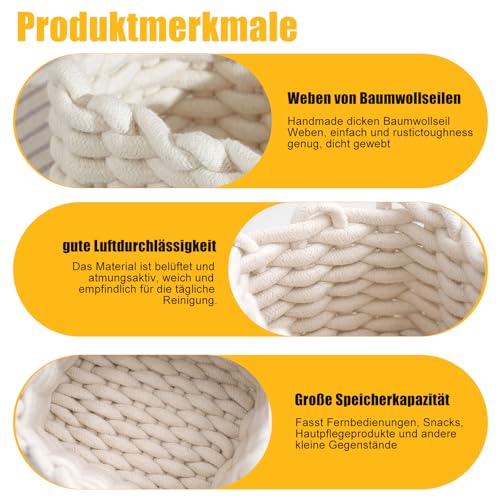 Aufbewahrungskorb Geflochten, 2 Stück Häkelkorb, 19 x 15 x 12 cm Aufbewahrungskorb Kinder, Waschbar und Faltbar Klein Organizer Korb, Weiß Körbe Geflochten für Babyzimmer Wohnzimmer Schlafzimmer