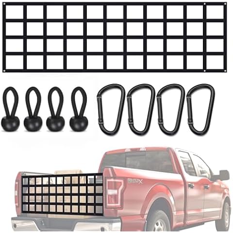 Heavy Duty Tailgate Net for Mid Size Trucks, 50'' x 15'' UV-Resistant Polyester Adjustable Tailgate Cargo Net, Fits for Ford, Toyota, GMC, Dodge RAM, Jeep Cover