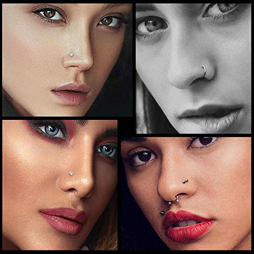 Sunligoo 20G 38Pcs Stainless Steel Nose Rings Nose Studs Cz L Bone Screw Shaped Gold Hoop Nose Ring Labret Nose Piercing Jewelry For Women Men #TOP5
