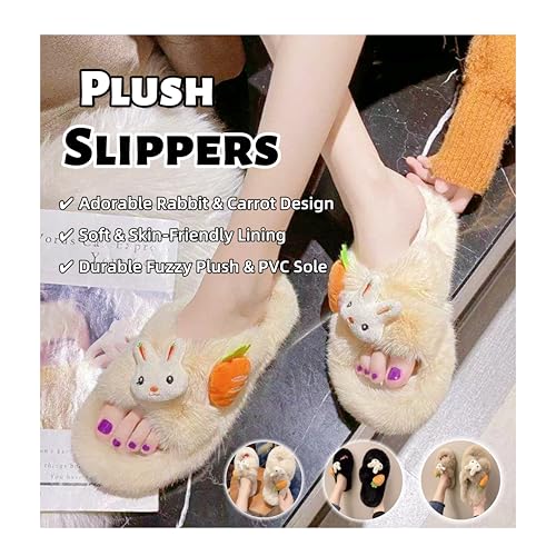 Women's Cute Rabbit & Carrot Fuzzy Plush Slippers-Trendy Cozy Home/Outdoor Slip-Ons with Soft Lining & Stable Heel2