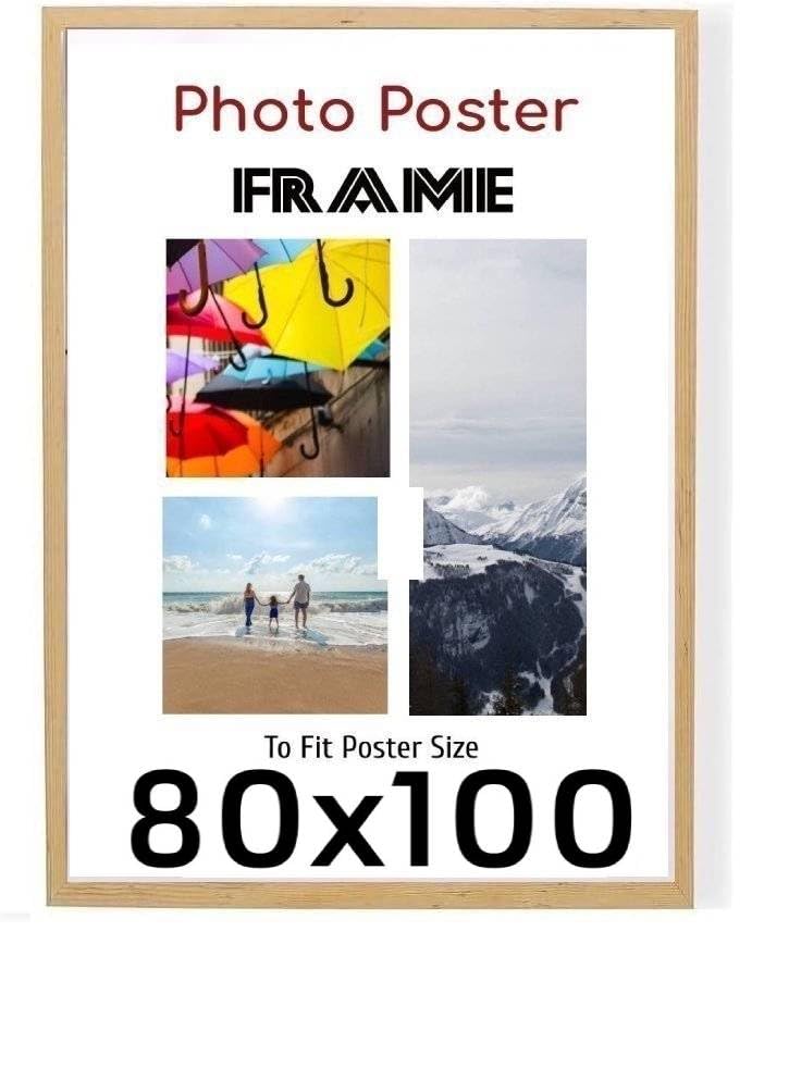 Pine 80 x 100 cm Poster Frames - 31x40 Inch Frame- Large MDF Wooden Frames - Both Ways Wall Hanging Wall Gallery Living Room Poster Picture Frame With Styrene Shatterproof Perspex Sheets