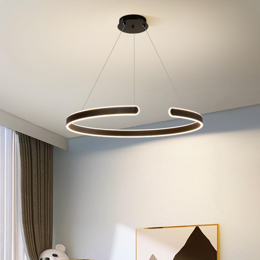 Nordic Nowoczesny Styl Lampa Wisząca Z LED Kształt Pierścienia Regulowana Temperatura Koloru I Jasność Żyrandol Salonu Z Sypialnią Światło Minimalistyczna Restauracja Lampa Wiosenna(Black,80cm)