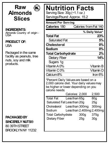 Sincerely Nuts – Raw Natural Sliced Almonds | 2 Lb. Bag | Delicious Guilt Free Snack | Low Calorie, Vegan, Gluten Free | Gourmet Kosher Food | Source of Fiber, Protein, Vitamins and Minerals