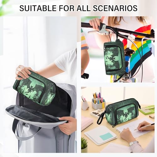 Image of Dragon Green Pencil Case Large Capacity Pencil Pouch, Handheld Pen Bag Cosmetic Portable Gift for Office School Teen Girl Boy Men Women Adult Pencil Storage Organizer