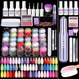 SAVILAND 103 Pcs Dip Powder Nail Kit with Nail Drill: 30 Colors Pink Glitter Blue Purple Dip Nails Powder Starter Kit Dipping Liquid Set Dip Base & Top Activator Brush Saver Manicure Christmas Gift