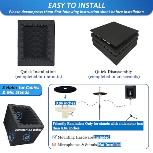 Image of TroyStudio Portable Sound Recording Vocal Booth Box - |Reflection Filter & Microphone Isolation Shied| - |Large, Foldable, Stand Mountable, Super Dense Sound Absorbing Foam| (Small Size)