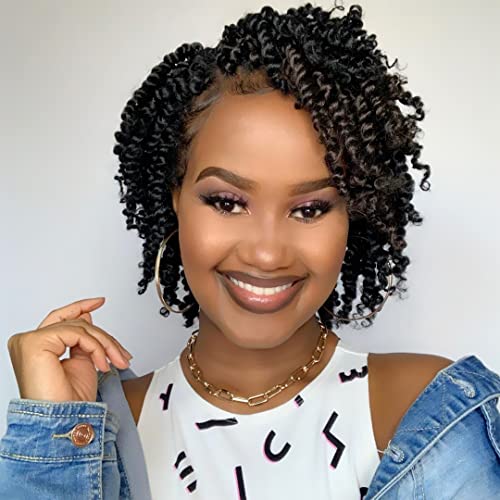 Niseyo 8 Inch Passion Twist Crochet Hair 7 Packs Short Pre-twisted Crochet Passion Twist Ombre Black Pre-looped Braids (1B)
