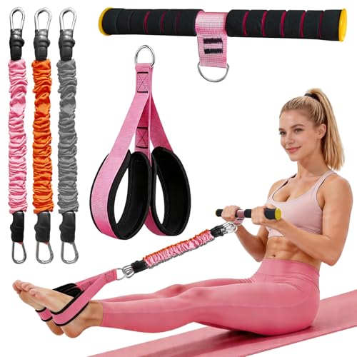Image of Durable Comfortable Padded Handle Adjustable Pedal Resistance Band 20-40LBS for Full Body Workout (Pink)