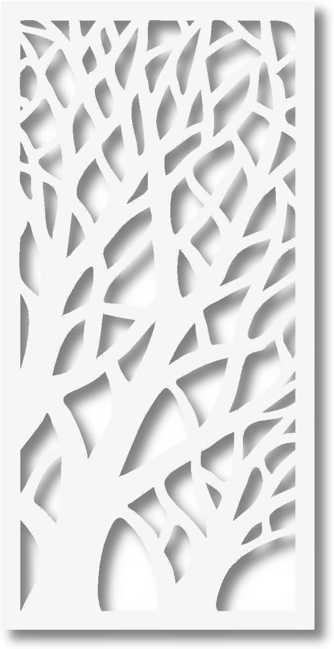 VIMA Tree Branches Decorative Wall Panel - PVC Board with Private Screen Fence Design, 48" L x 24" W x 3/8" Thick, White Color - Lightweight, Durable, Easy to Install for Home Renovation & Wall Décor