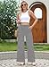 EVALESS Wide Leg Sweatpants Women Casual Loose Fit Fashion 2024 Trendy Summer Fall Ribbed Sweat Pants with Pockets Black and Grey Pinstripe Medium