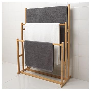 Wooden Towel Rack Holder for Home Tier Freestanding Beach Towel Bar Wood Towel Stand with Bottom Storage Shelf for Hand Towel, Wash Clothes, Bathroom, Corners T58