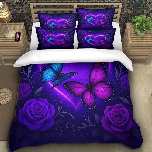 Housse de couette microfibre hypoallergique 140x200 parure de lit imprimée papillon fermeture éclair
