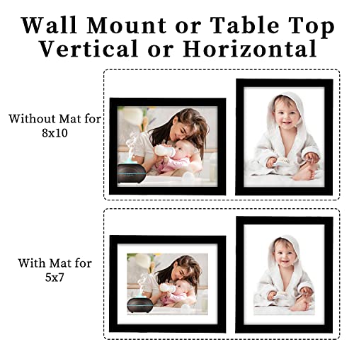 Fsinnsuzi 8X10 Picture Frame Set Of 4, Display Pictures 5X7 With Mat Or 8X10 Without Mat, Multi Photo Frames Collage For Wall Or Tabletop Display, Black #TOP2