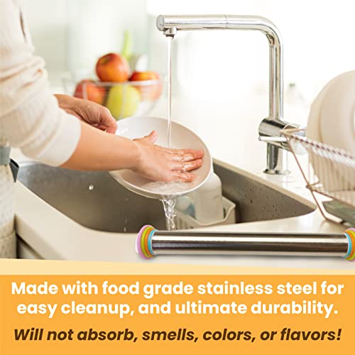 Aweskiis Stainless Steel Adjustable Rolling Pin Thickness Rings I Large Roller Baking Tool For Pizza, Pastry, Pasta, Pie, Fondant, Cookies I Portable Handy Non-Sticky I Dough Roller Printed Stick #TOP4