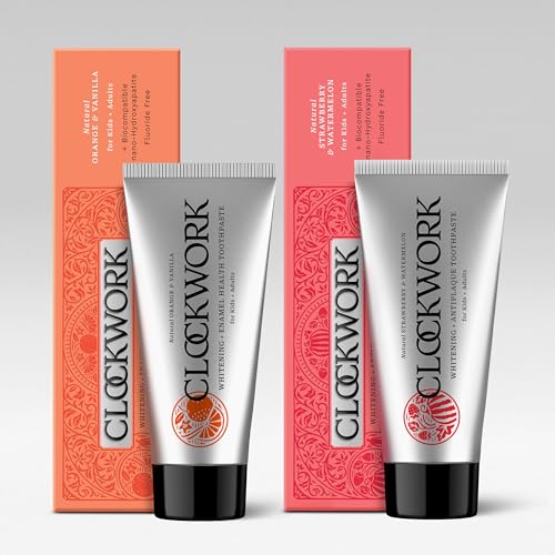 Image of Clockwork Kids Toothpaste Combo | Strawberry Watermelon 80g + Orange Vanilla 80g | 5% HydroXy (Nano-Hydroxyapatite + Xylitol) | Enamel Repair & Cavity Protection | Fluoride Free, SLS Free
