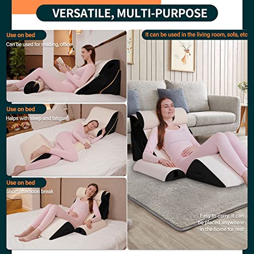 Mudilun 5Pcs Bed Wedge Pillow Set-Adjustable Post Surgery Memory Foam Wedge Pillows For Sleeping,Acid Reflux,Anti Snoring,Heartburn,Reading,Adjustable Leg, Back Support(Black) #TOP3