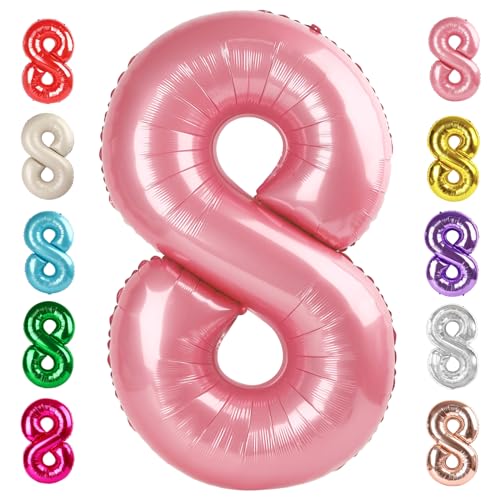 Image of 8 Balloon Numbers Birthday Decorations, 40In Pearl Pink Balloons for Party | Eye-catching Appearance, Perfect Decorative Centerpieces, Convenient Self-sealing Structure, Widely for Various Occasions