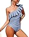 CMTOP Costume da Bagno Intero da Donna Un Pezzo Monokini Una Spalla Controllo della Pancia Costume Intero da Increspati Asimmetrici con Volant Mare Bikini da Spiaggia